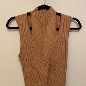 Acler Tan Sheath Dress Halter Neck Midi